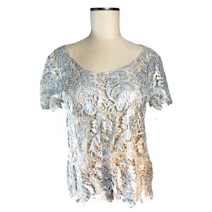 RD Style Silver Cotton Floral Lace Top Size M NWT Holiday Cocktail Party Easter